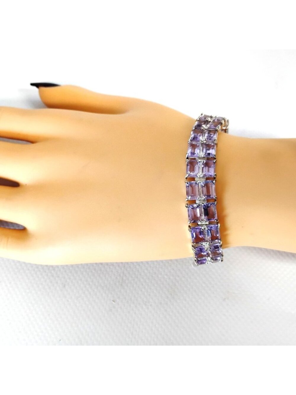 Sterling Silver Amethyst Tennis Bracelet 2 Rows Elegant 7 In